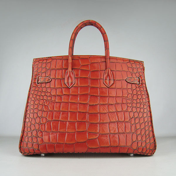 High Quality Fake Hermes Birkin 35CM Crocodile Veins Leather Bag Dark Orange 6089